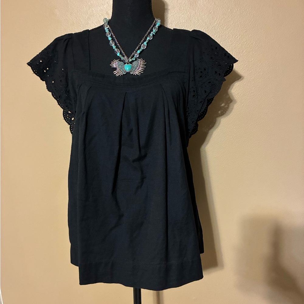 a.n.a Black Eyelet Flutter Sleeve Blouse